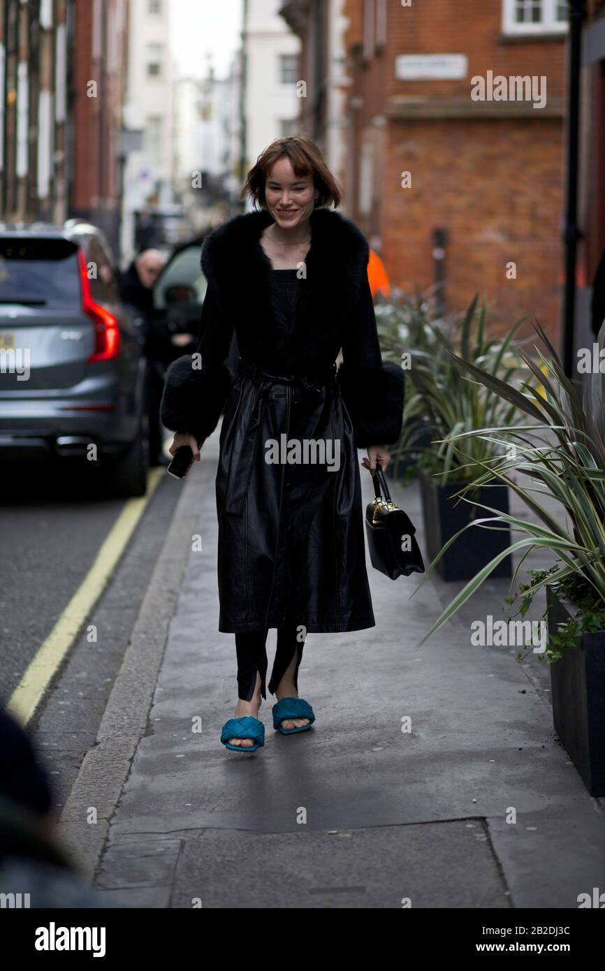 Street Style, London Fashion Week Fall Winter 2020, London  UK Feb Stock Photo