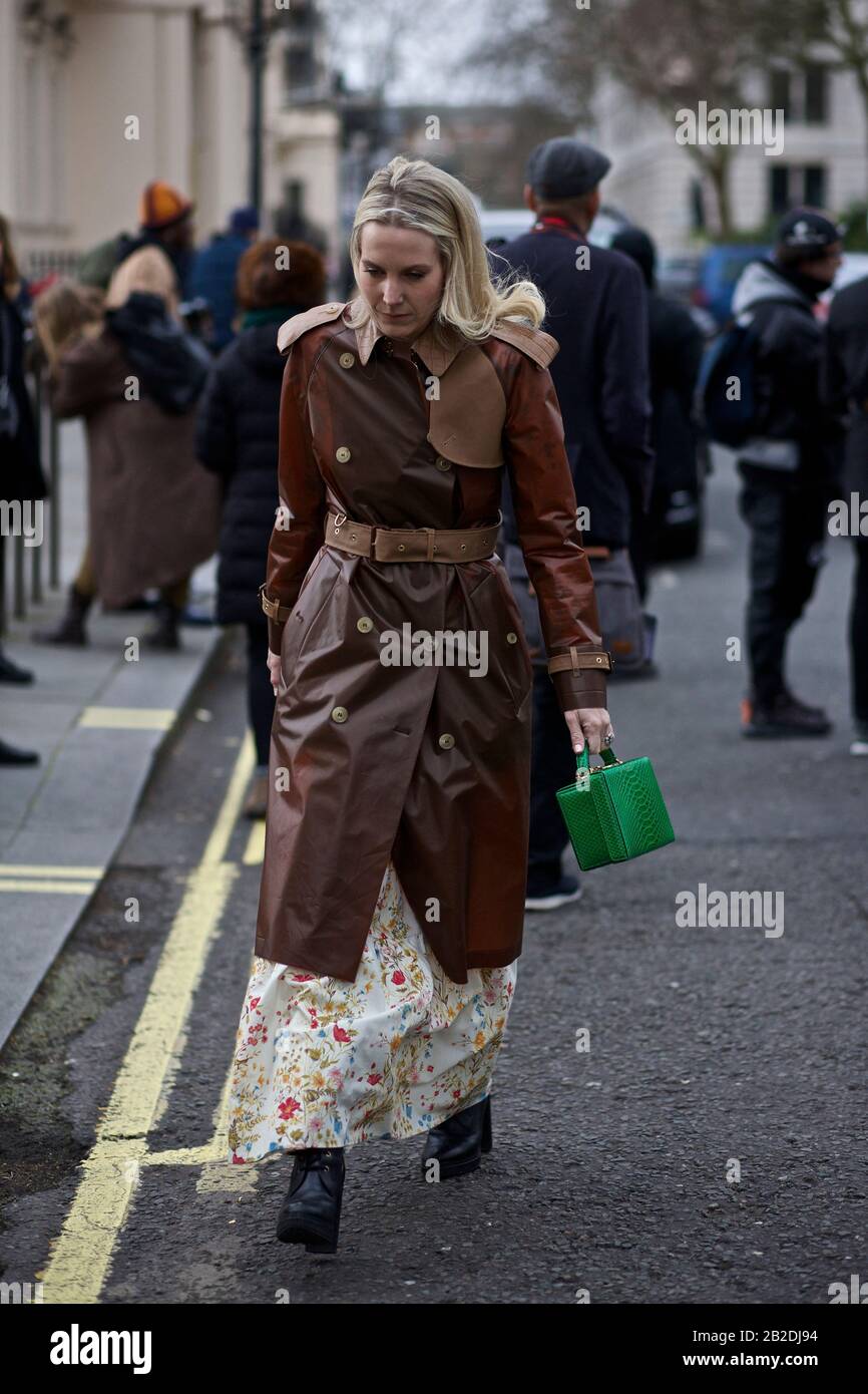 Street Style, London Fashion Week Fall Winter 2020, London  UK Feb Stock Photo