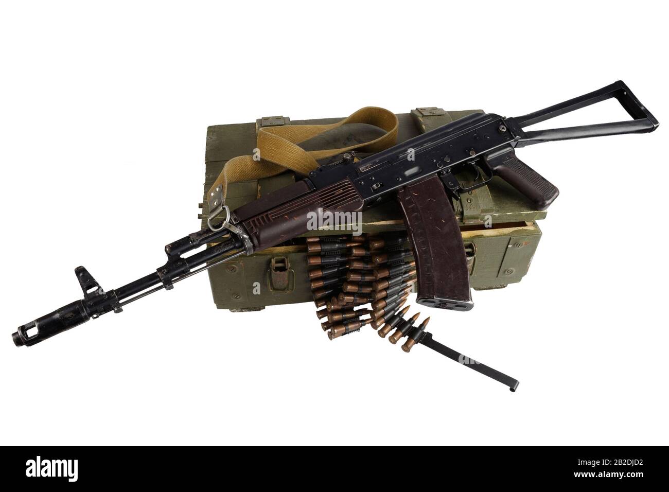 Soviet army ammunition box with ak-47 rifle and ammunition belt ...