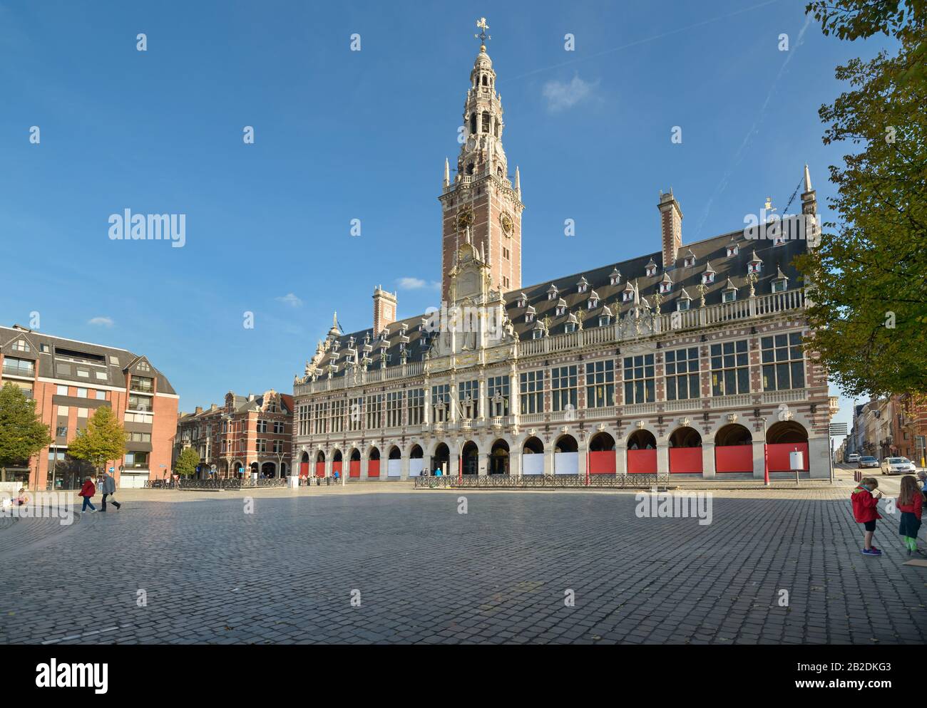 Neo Flemish Renaissance style Central Library of Catholic University of Leuven Monseigneur on Ladeuzeplein square, Leuven, Belgium Stock Photo