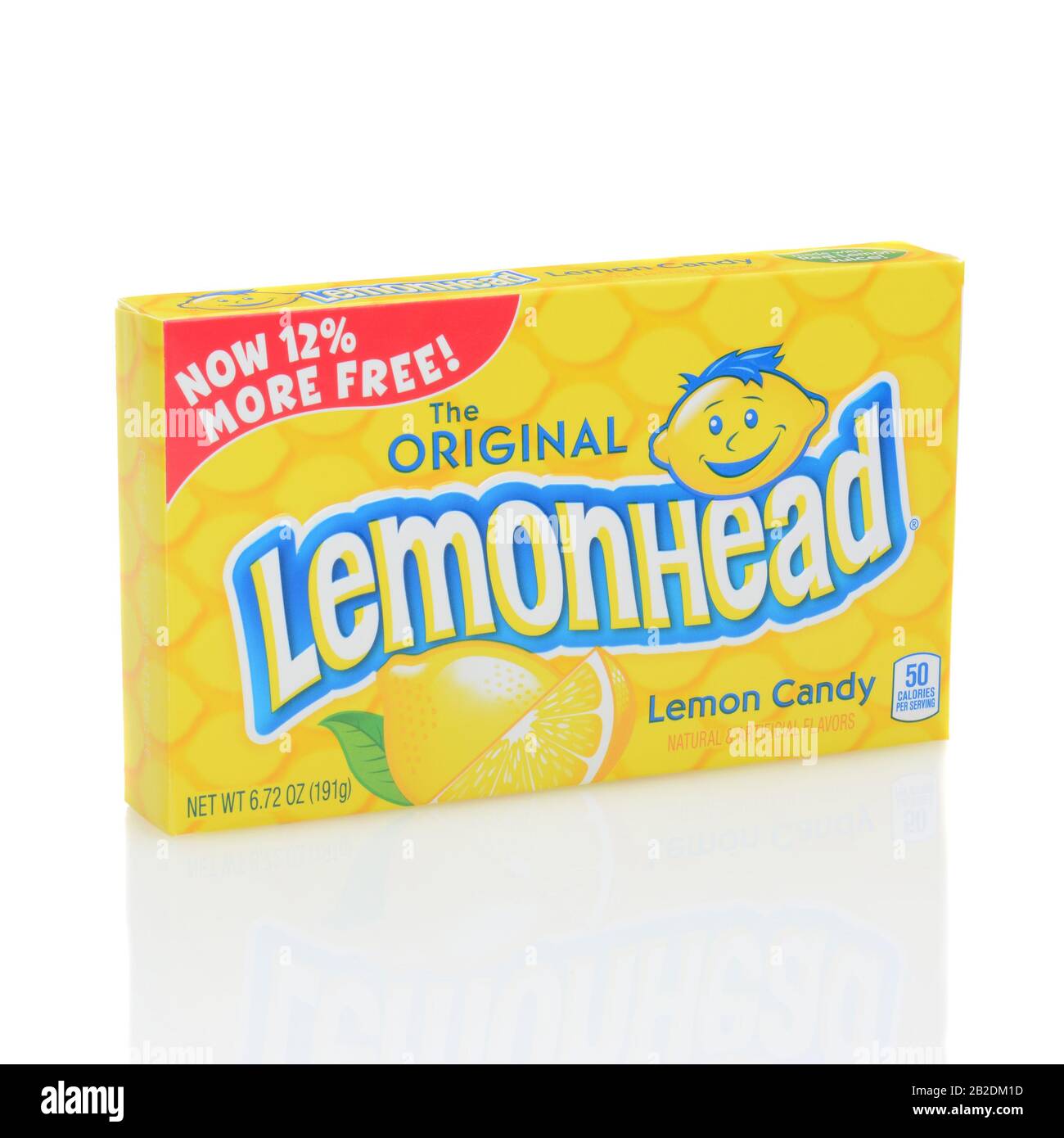 IRVINE, CALIFORNIA - DECEMBER 12, 2014: A box of Lemonhead Candy. Introduced in 1962 by the Ferrara Candy Company Lemonheads are a round lemon flavore Stock Photo