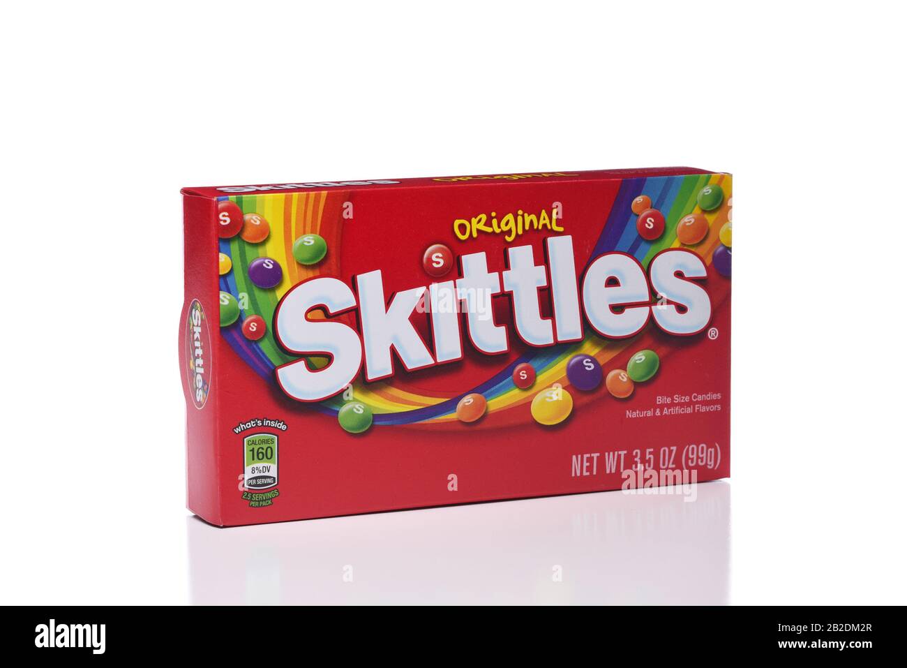 IRVINE, CALIFORNIA - JANUARY 5, 2018: Skittles Original Flavored Candies. A box of the popular fruit flavored chewy treats. Stock Photo