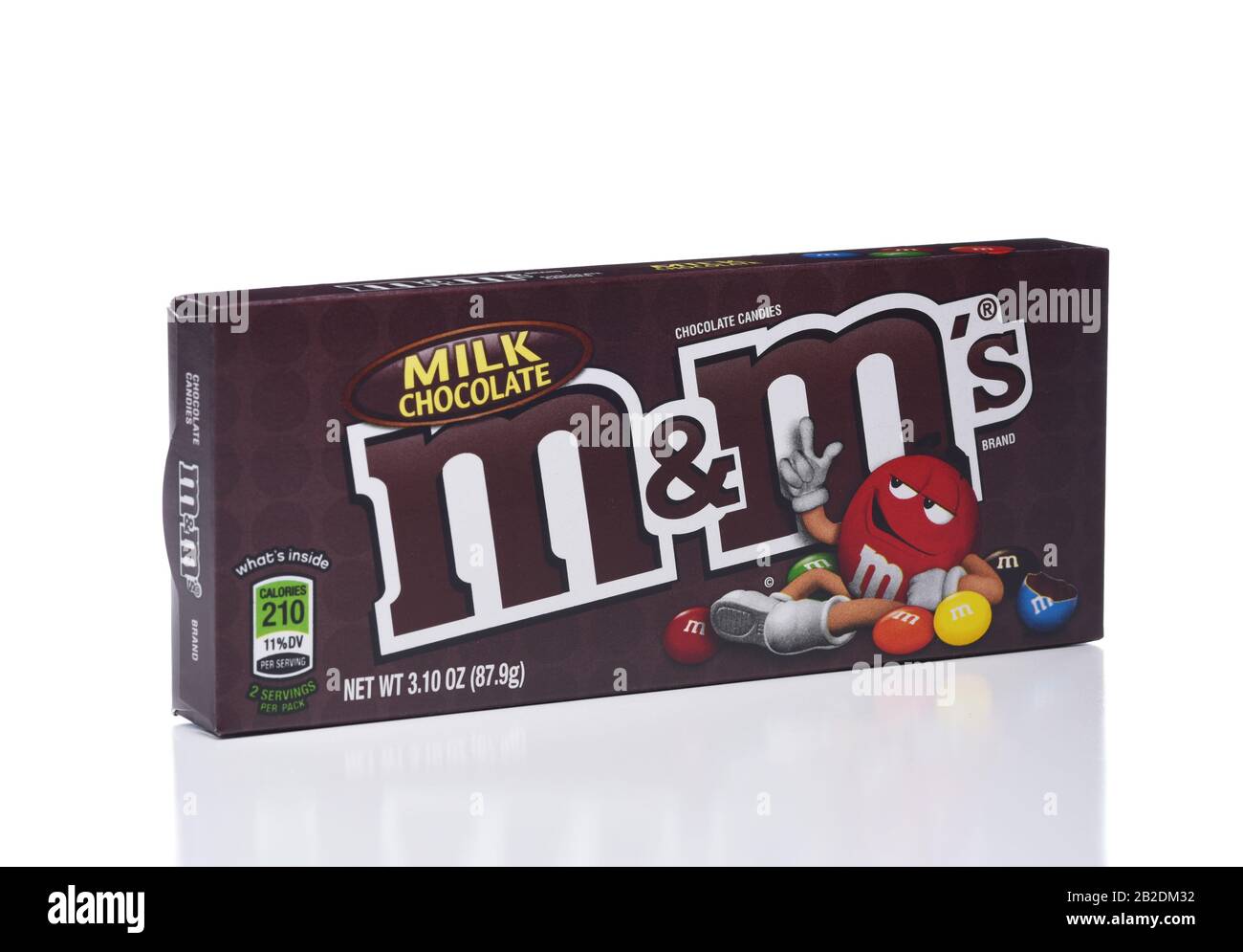 IRVINE, CALIFORNIA - JANUARY 5, 2018: M and Ms Milk Chocolate. Two boxes of the popular candy coated choclate confection. Stock Photo