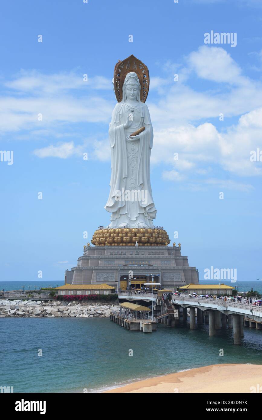buddha culture statue of goddess Guanyin Nanshan on Hainan island in China on ocean Stock Photo