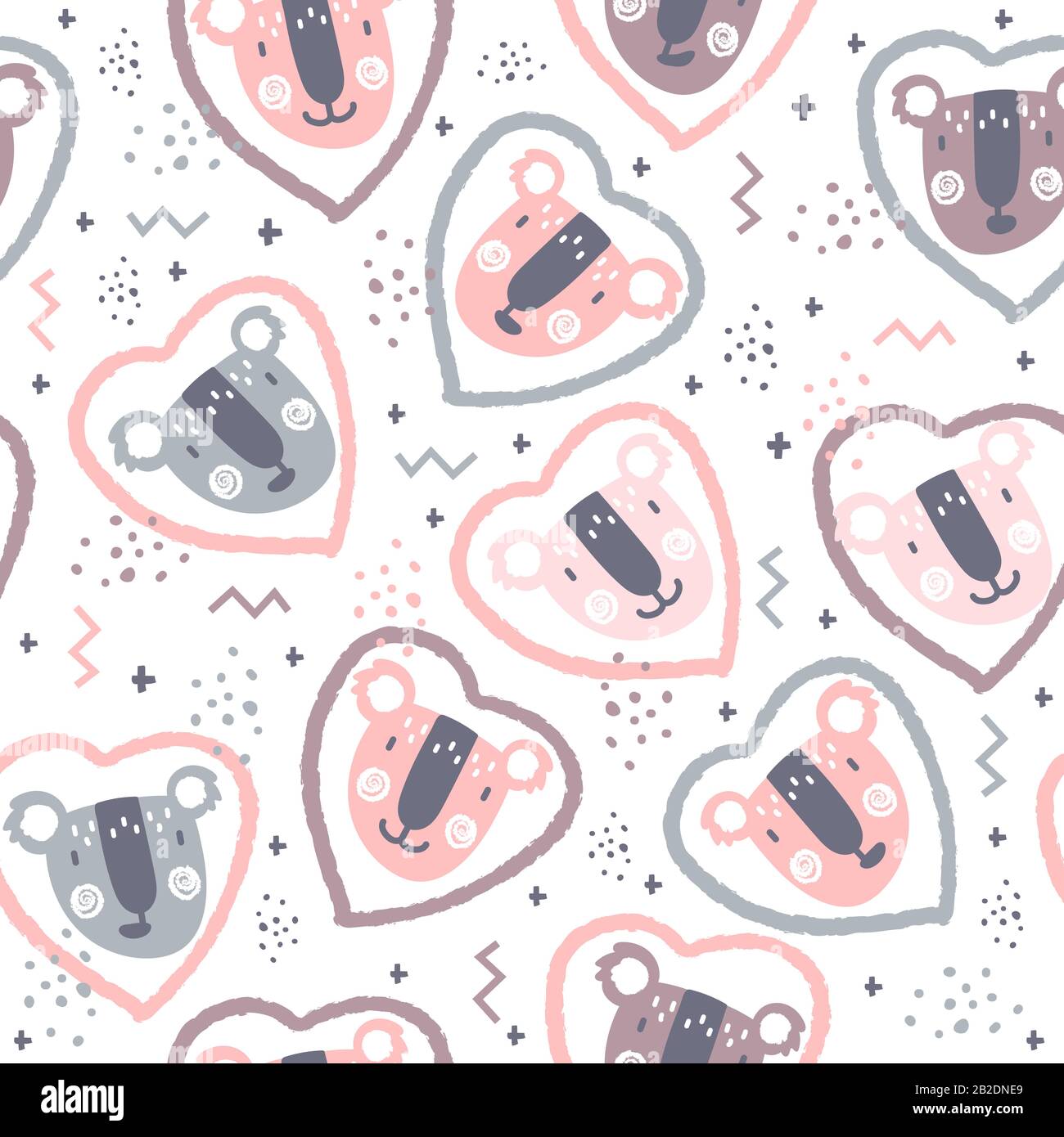 Seamless pattern with cute koalas, eucalyptus and hearts Stock Vector