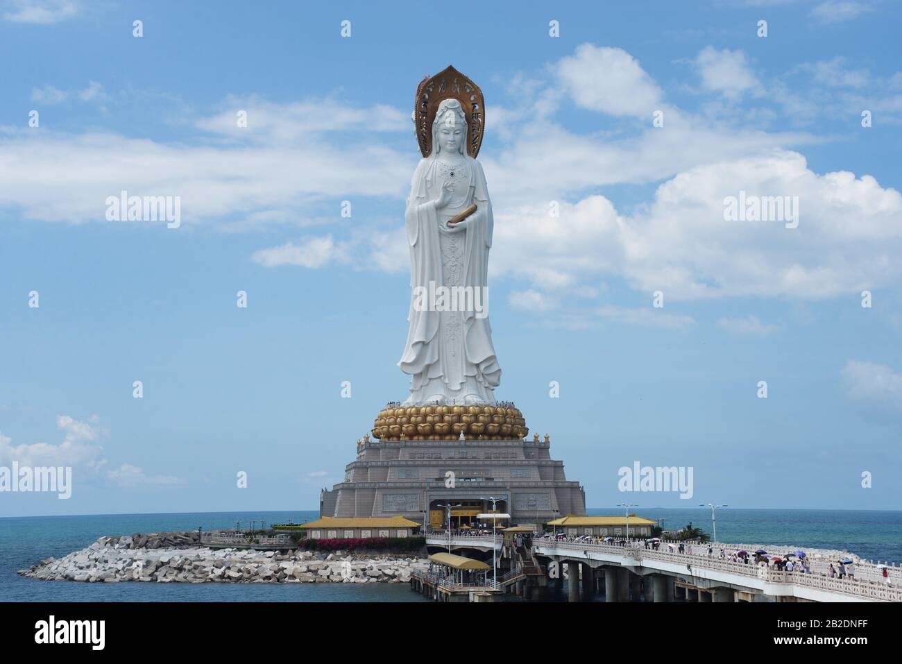 buddha culture statue of goddess Guanyin Nanshan on Hainan island in China on ocean Stock Photo