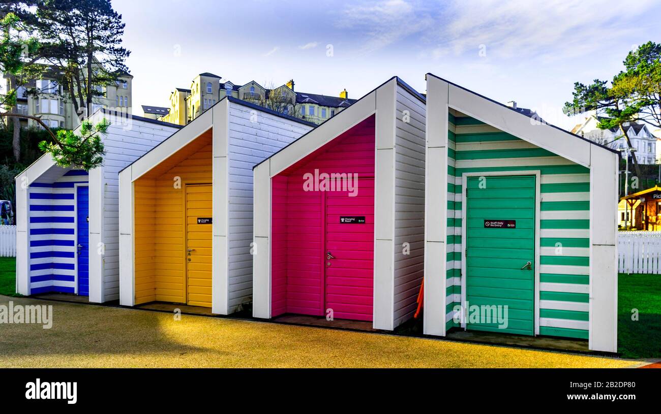 Bangor, Co Down/Northern Ireland - January 11th, 2018. Colorful beach huts in Bangor Co Down, Northern Ireland Stock Photo