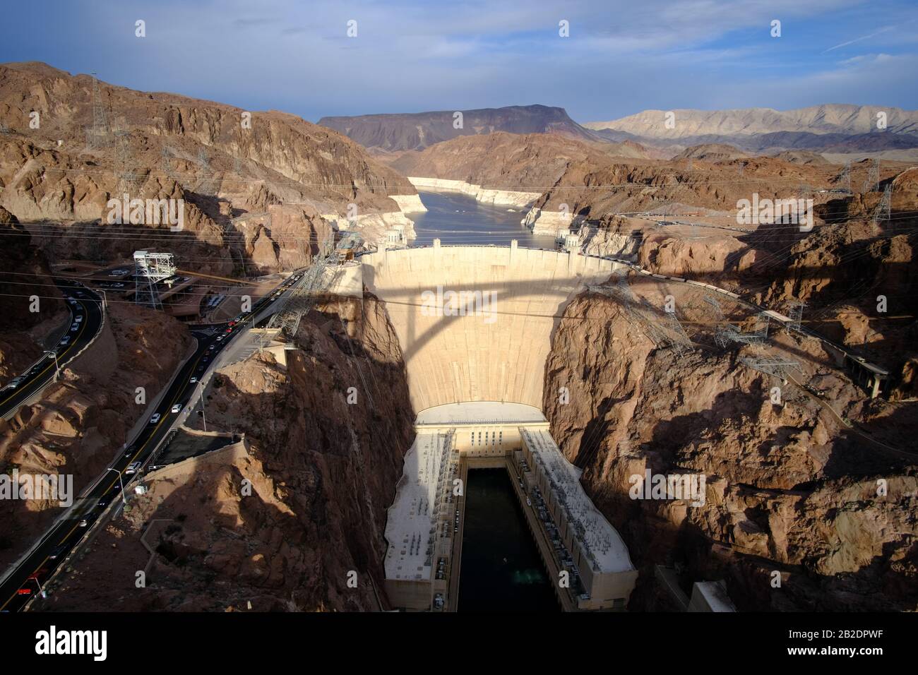 The famous Hoover Dam. Hydroelectric power station on the border of Arizona and Nevada on lake Mead. Stock Photo