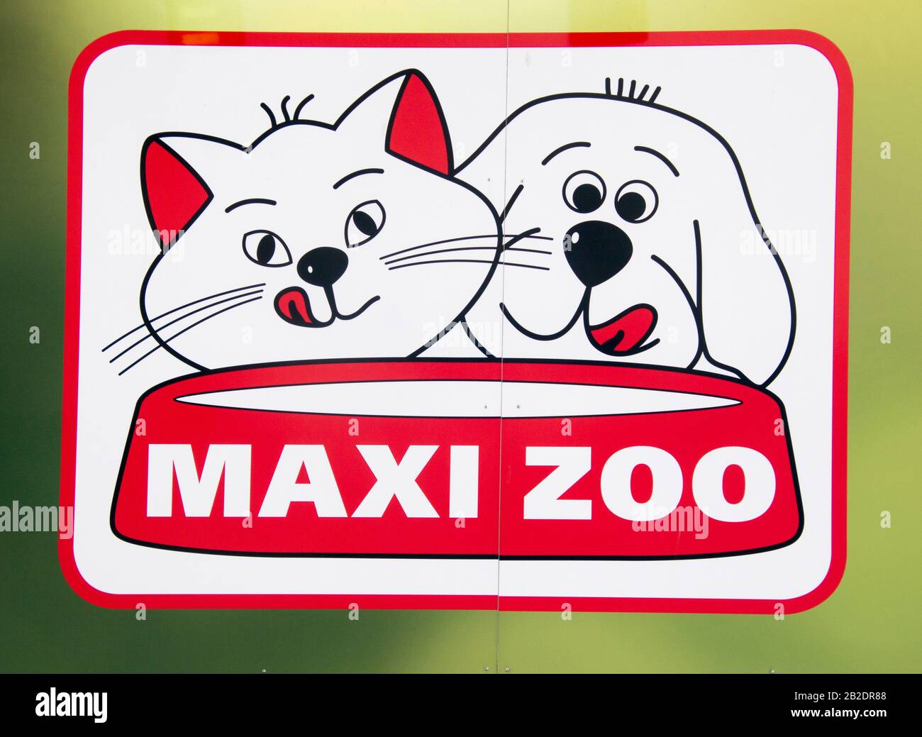 Randers, Denmark - 02 March 2020: The logo of the Maxi Zoo building in Randers. Stock Photo
