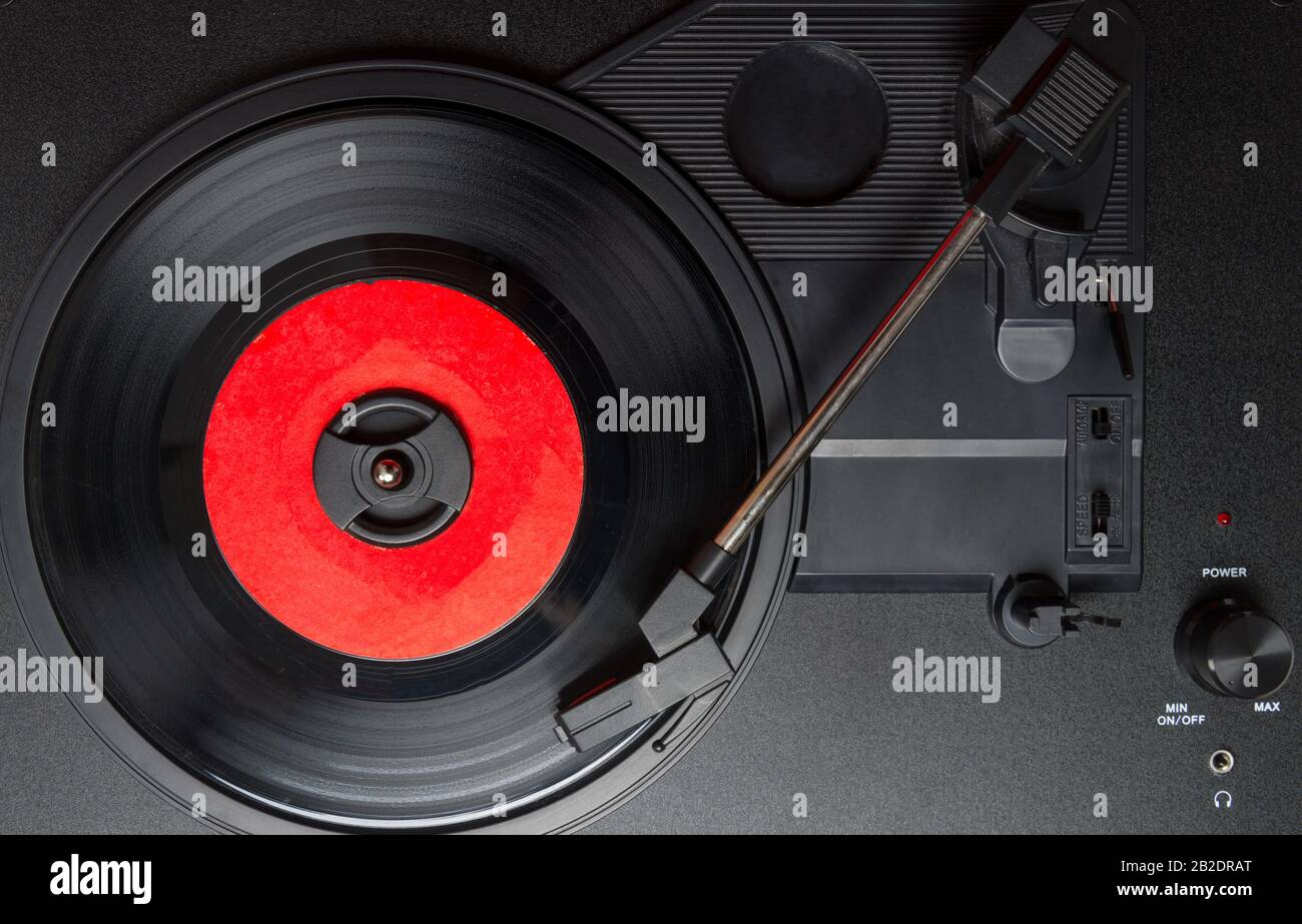 Classic portable record player with record Stock Photo Alamy