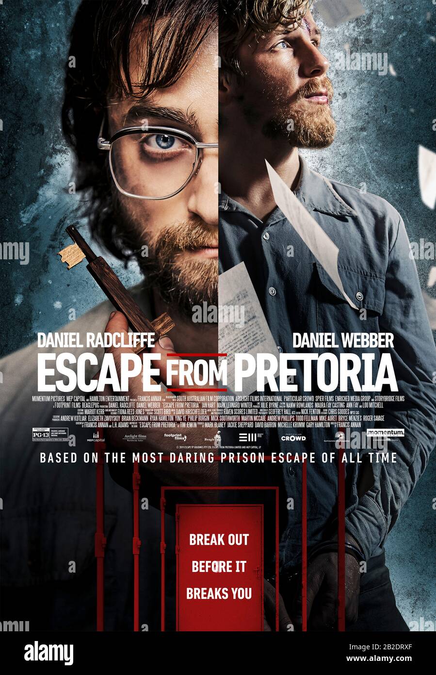 Escape from Pretoria (2020) directed by Francis Annan and starring Daniel Radcliffe, Ian Hart, Daniel Webber and Nathan Page. Based on the true story about 3 political prisoners who escape prison in South Africa in 1979. Stock Photo