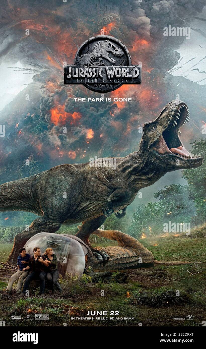 Jurassic World: Fallen Kingdom (2018) directed by J.A. Bayona and starring Bryce Dallas Howard, Chris Pratt, Ted Levine and Jeff Goldblum. The dinosaurs are set to become extinct again when a volcano on their island becomes active. Stock Photo