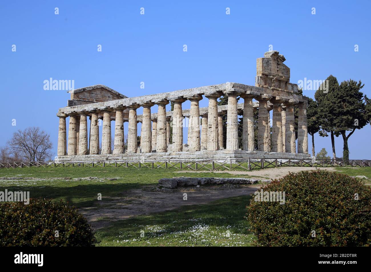The temple of Athena ( so called temple of Ceres). C. 500 BC. Doric order. Archaeological site of Paestum, Campania, Italy. Stock Photo