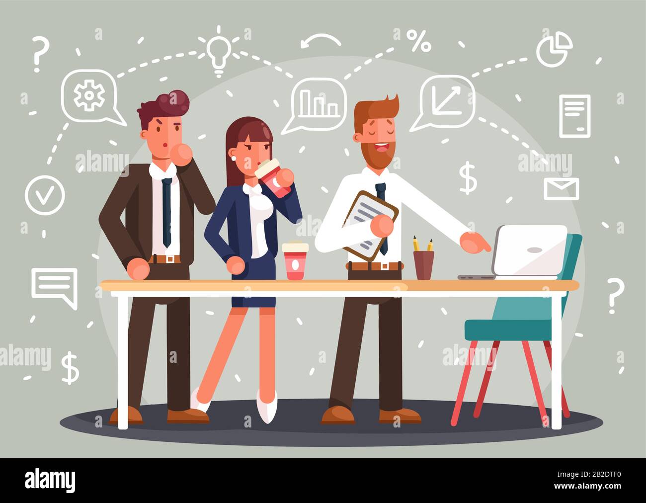 Brainstorming creative team idea discussion people. Flat style vector illustration Stock Vector