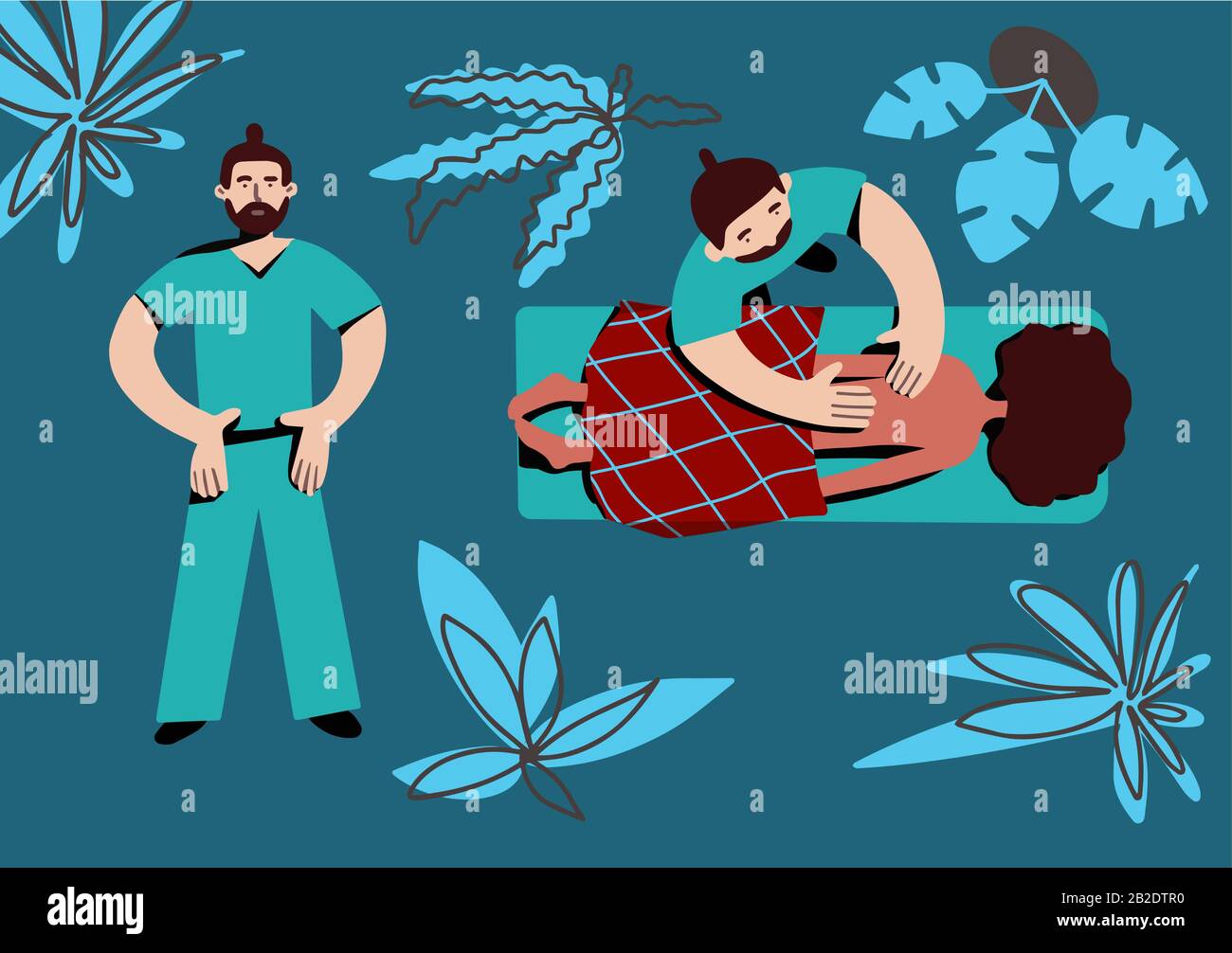 massage. Health care concept. Masseur working client. Vector medical