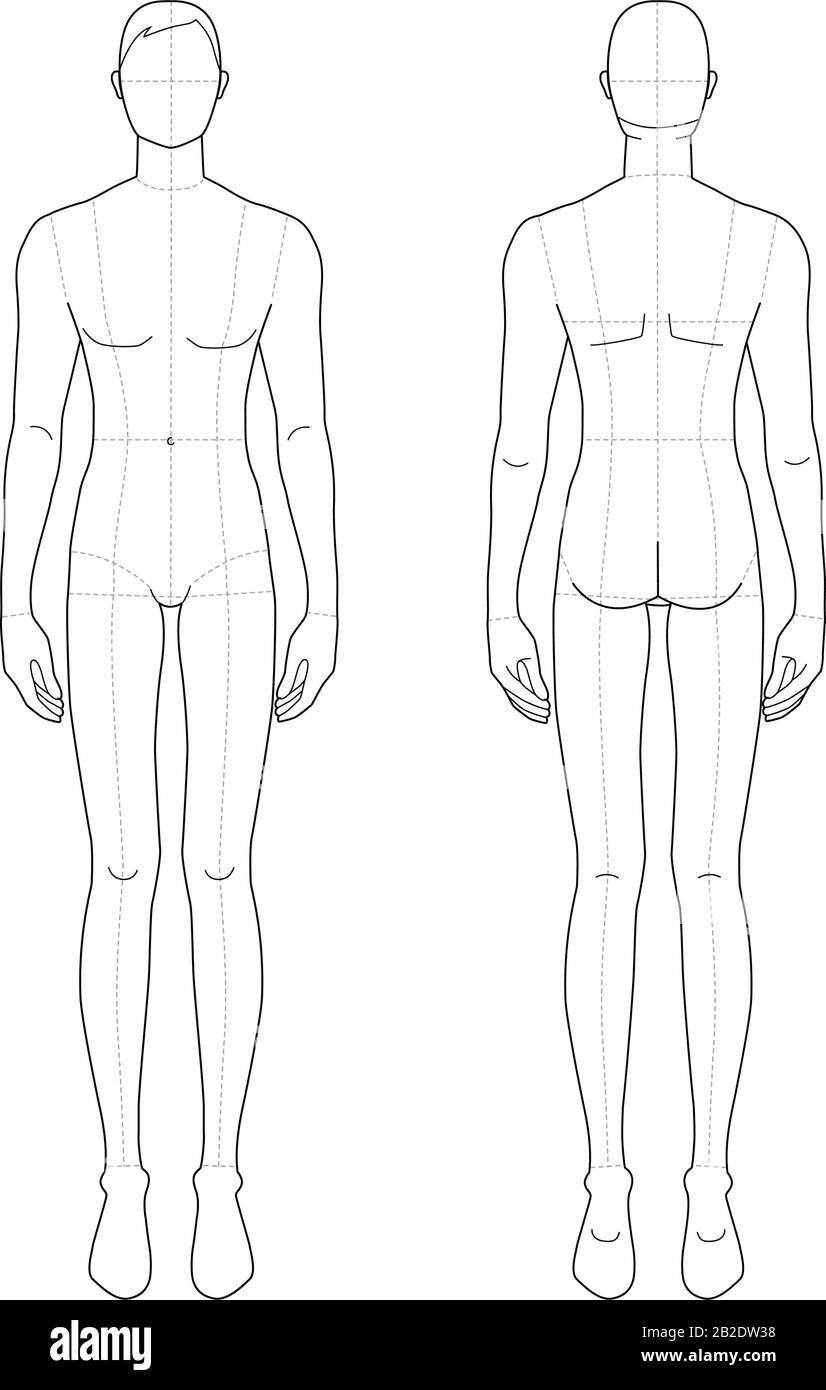 Fashion template of standing men. 9 head size for technical drawing