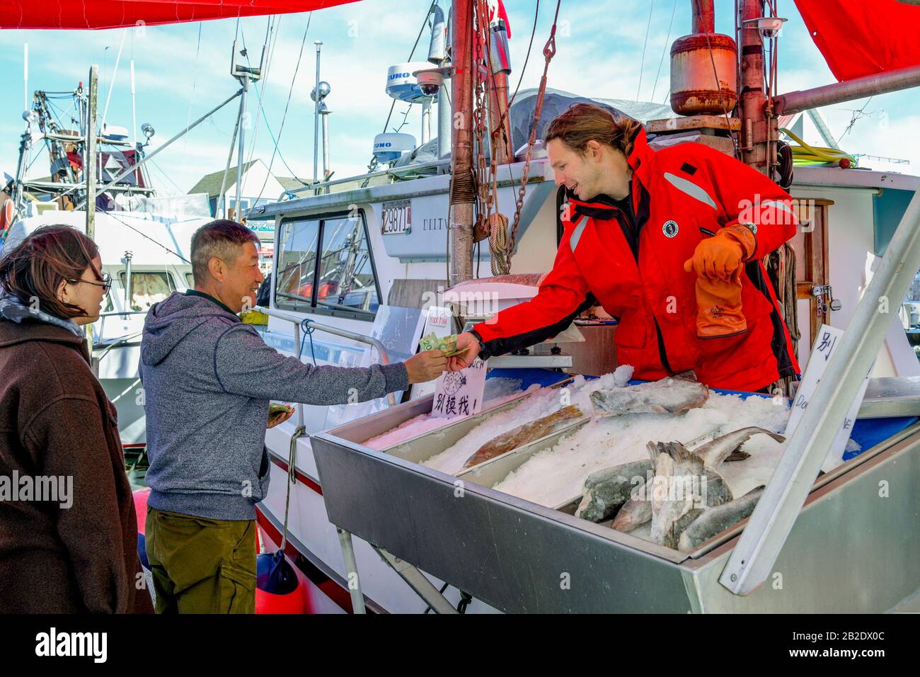 Fisherman Direct fish sales, Fisherman’s Wharf, Steveston Landing, Richmond, British Columbia, Canada Stock Photo