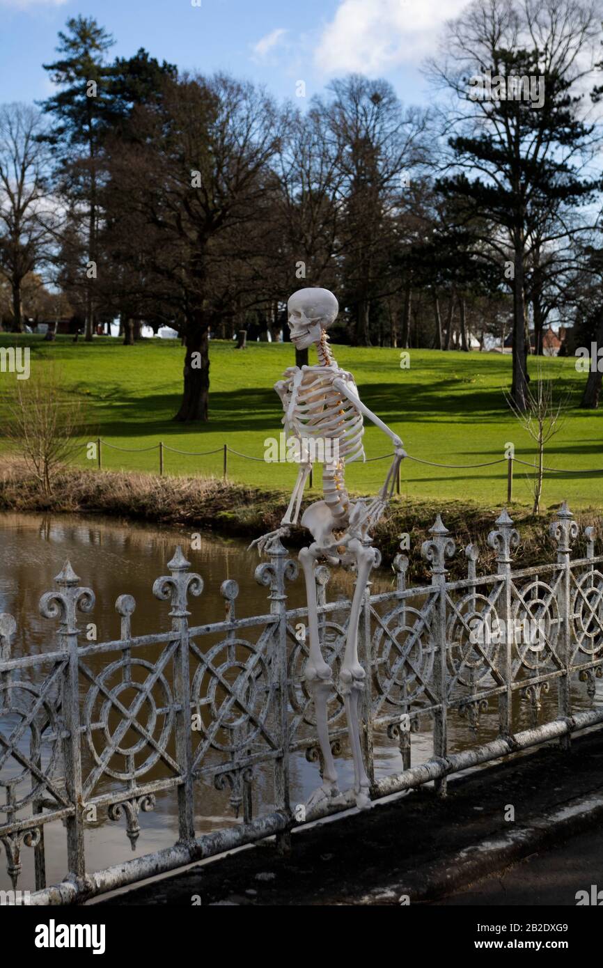 A Skeleton stood on a bridge, Droitwich Spa, Worcester, United Kingdom