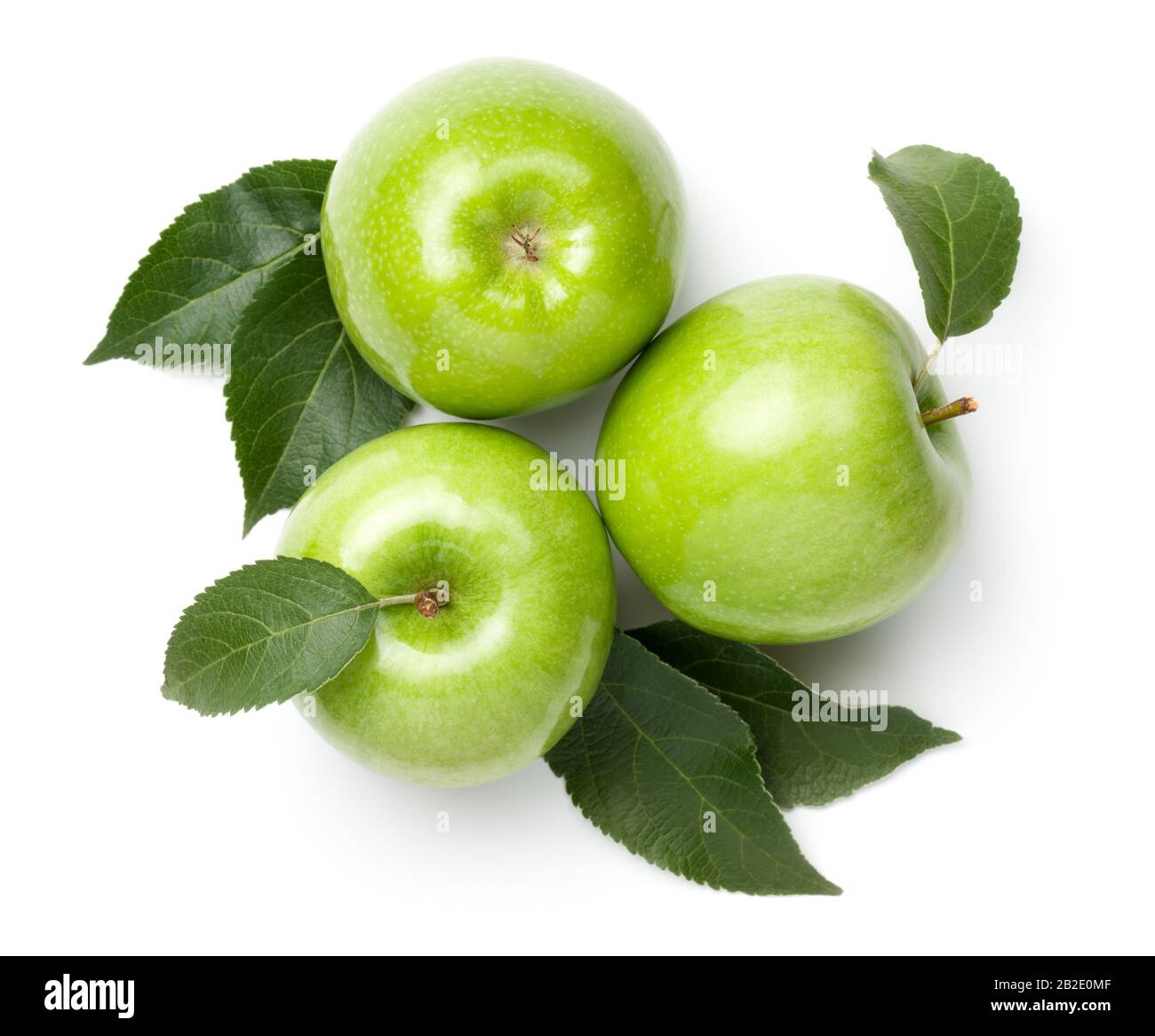 Green apples isolated on white background. Granny smith apple. Top view, flat lay Stock Photo