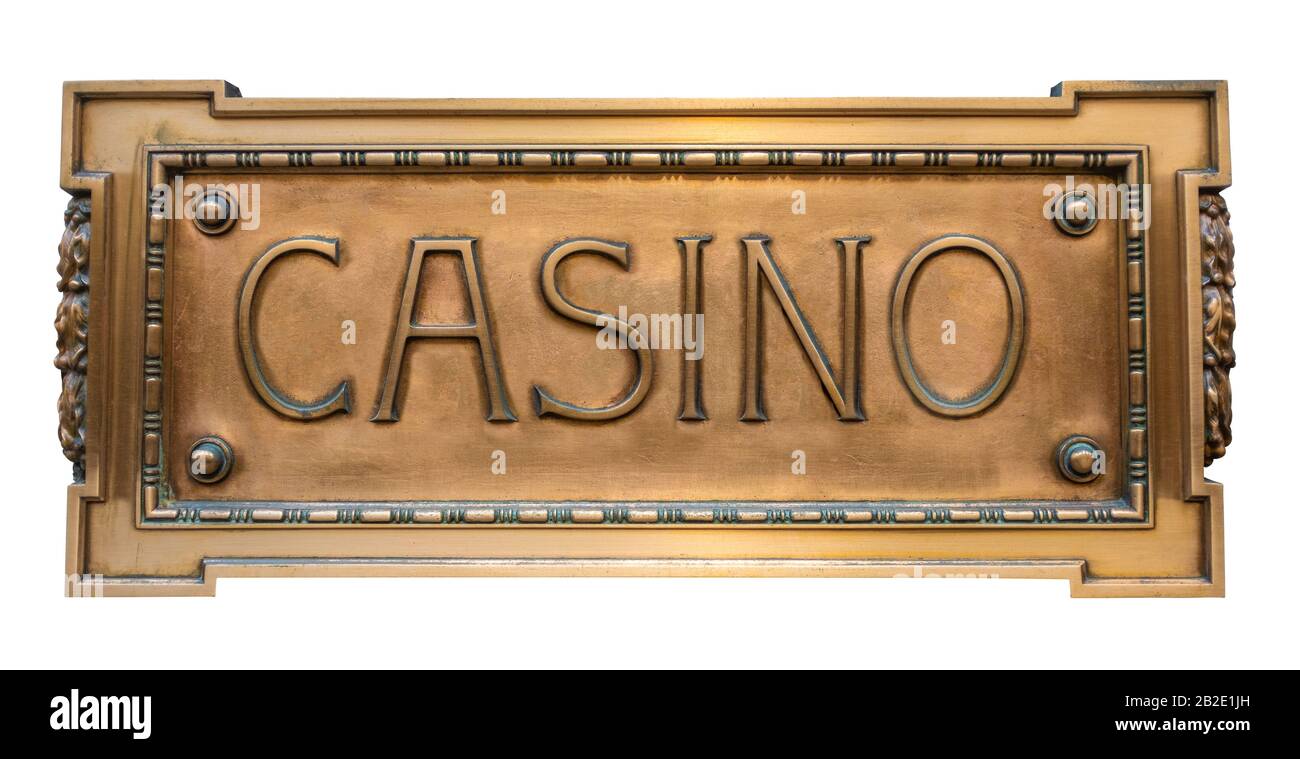 Isolated Vintage Ornate Brass Sign For A High-End Casino Stock Photo