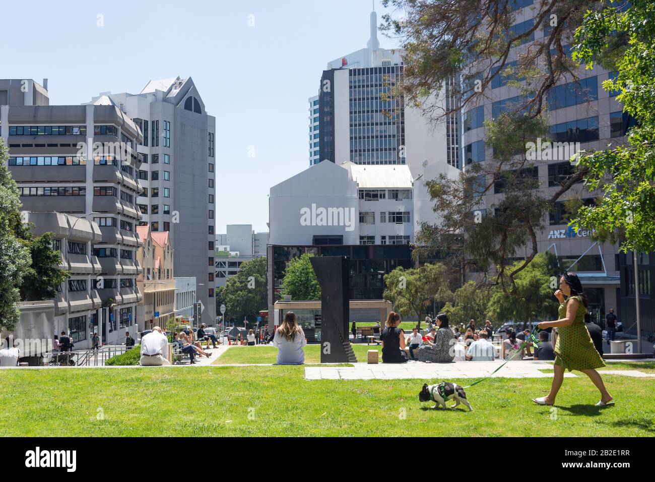 Office workers relaxing at lunchtime, Federal Square, City Centre, Auckland, Auckland Region, New Zealand Stock Photo
