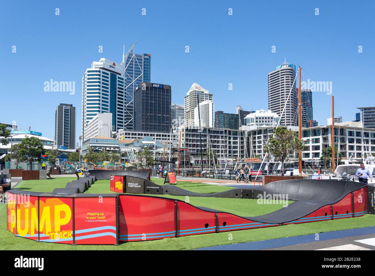Pop-up Pump Track, Viaduct Harbour, Auckland Waterfront, City Centre, Auckland, Auckland Region, New Zealand Stock Photo