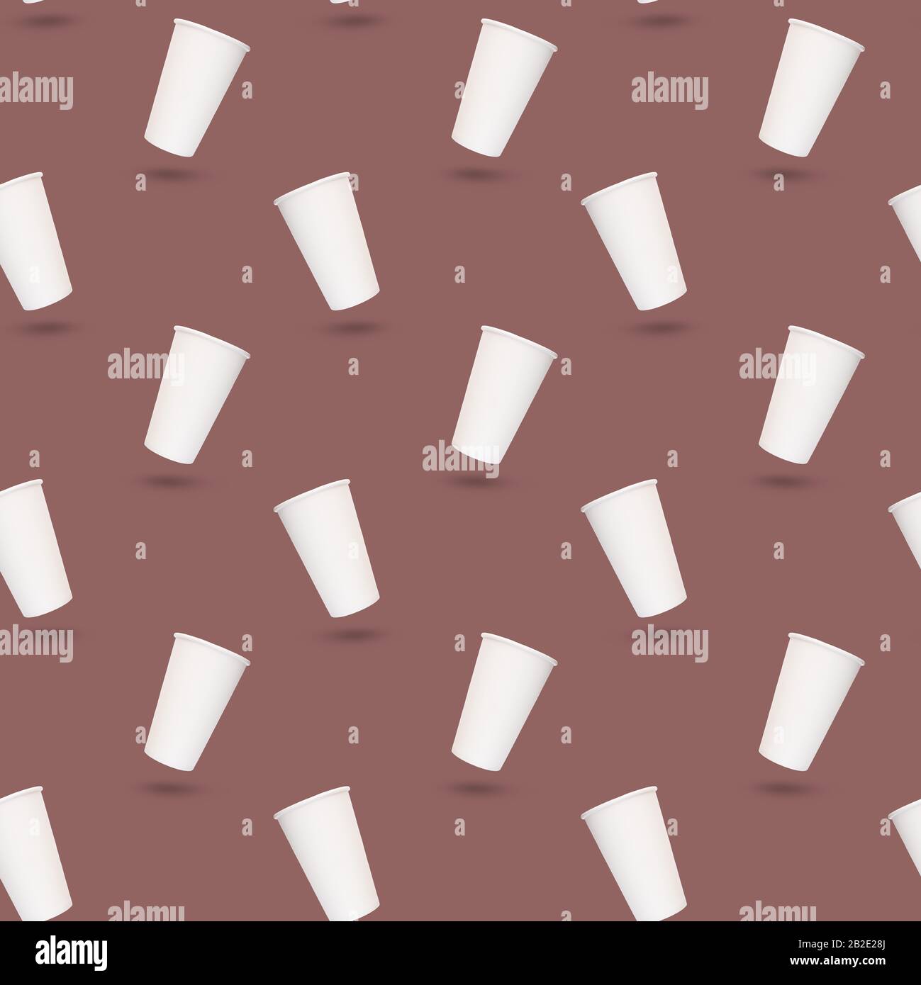 Seamless pattern with paper cups on brown background Stock Photo
