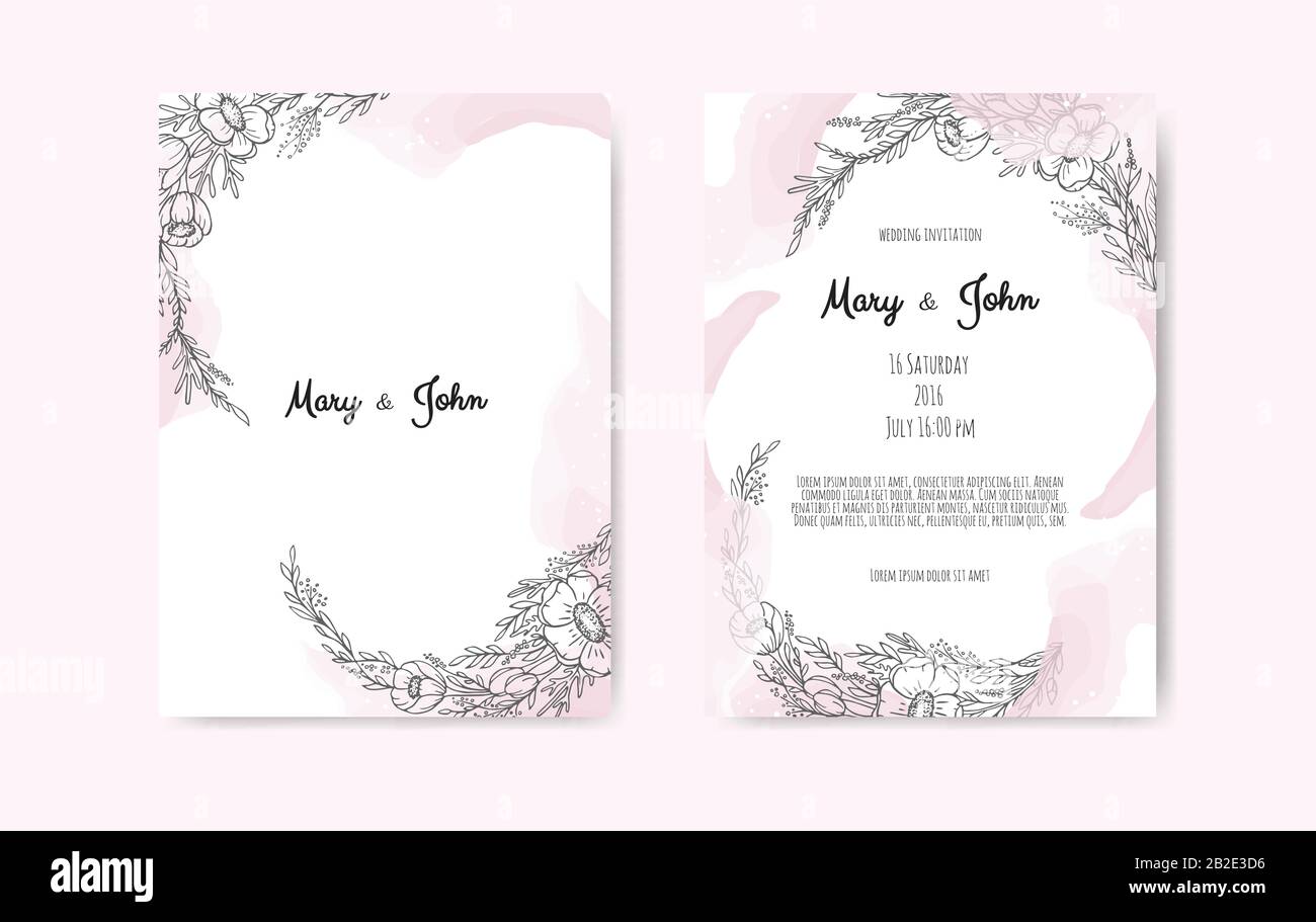 Vector floral design card. Greeting, postcard wedding invite template