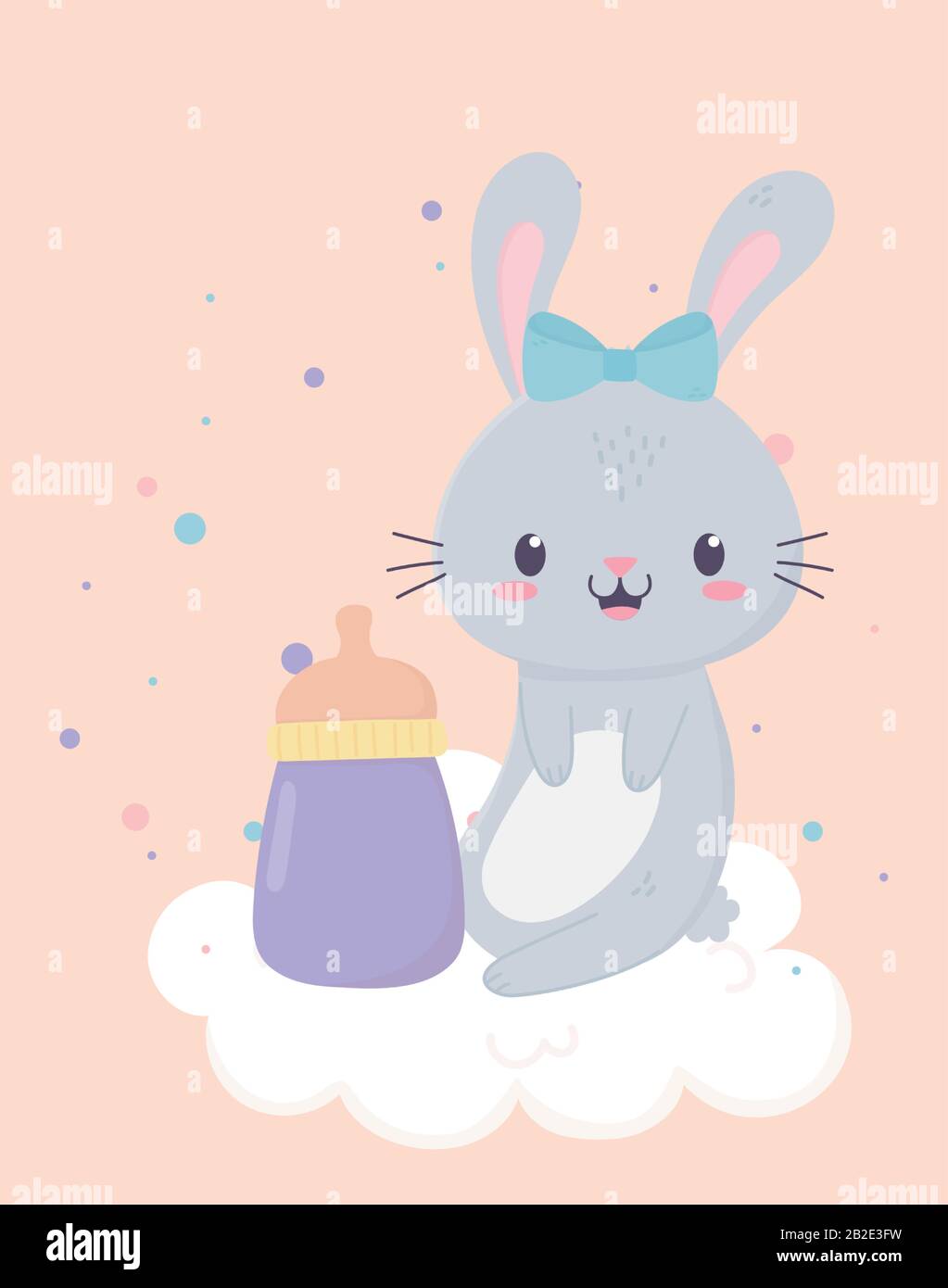 baby shower little bunny milk bottle card cartoon decoration vector ...