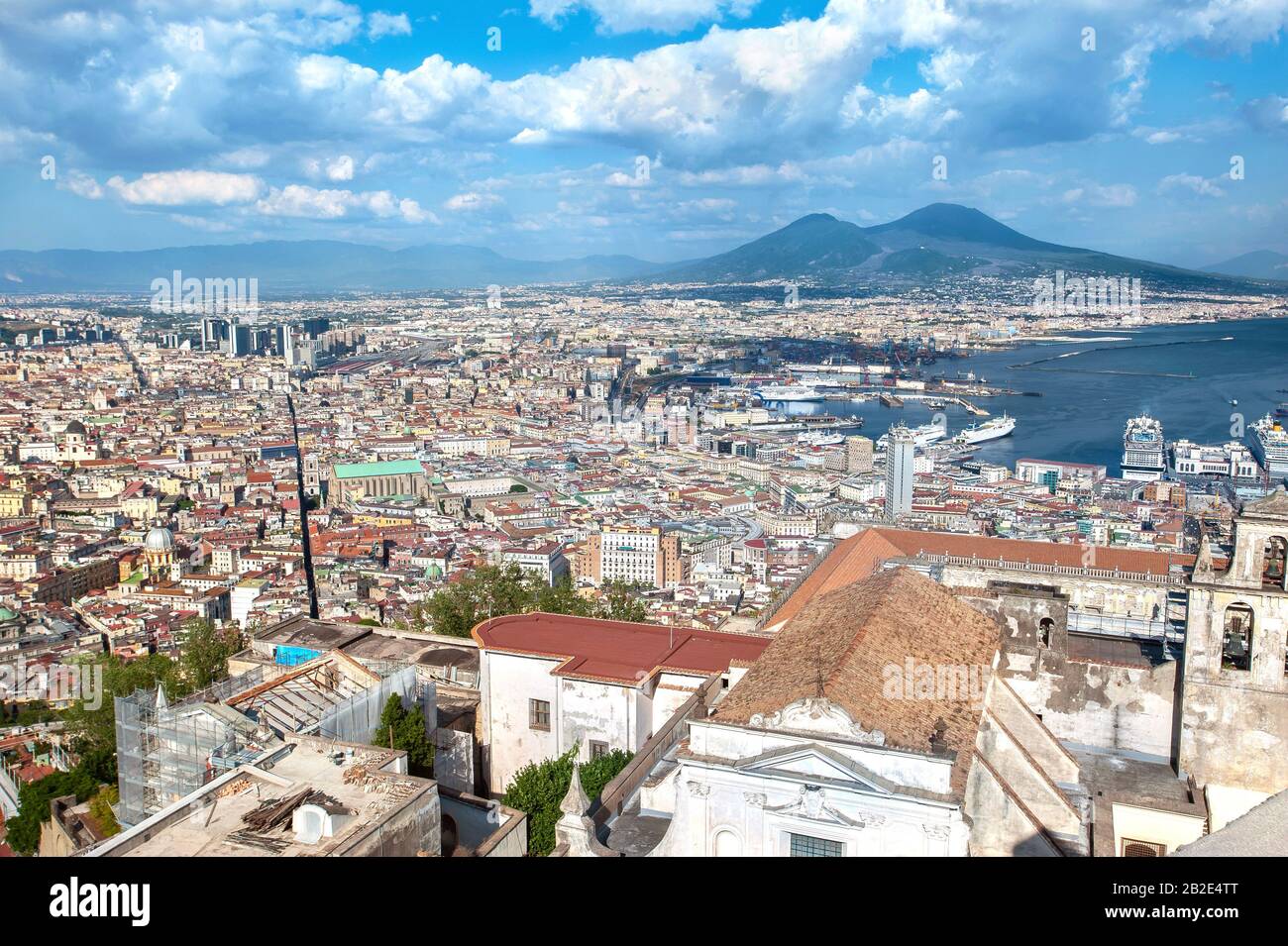 Panoramic view of Naples and Mount Vesuvius as seen from Castel Sant Elmo above Certosa di San Martino Stock Photo