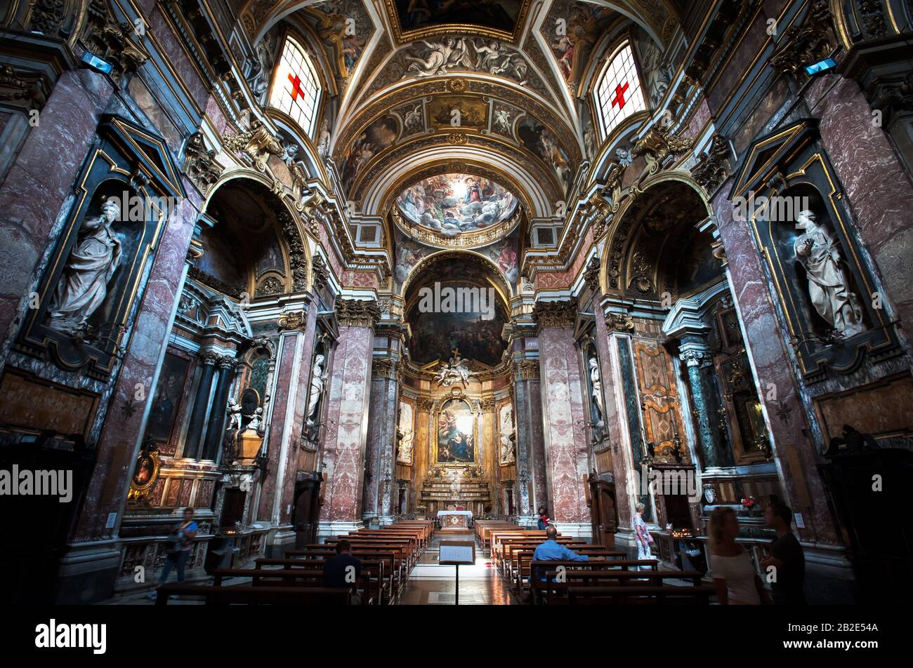 Interior of the church of Santa Maria Maddalena, Rome. The church is named after Saint Mary Magdalene. Stock Photo