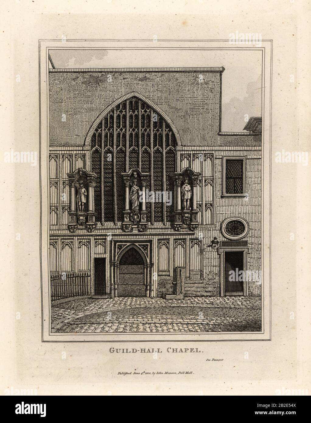 Guild-hall Chapel, rebuilt in 1440, part of the 12th century Guildhall in London. Copperplate engraving by John Thomas Smith after original drawings by members of the Society of Antiquaries from his J.T. Smith’s Antiquities of London and its Environs, J. Sewell, R. Folder, J. Simco, London, 1791. Stock Photo