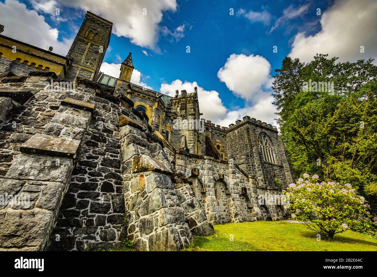 Ancient Scottish medieval buildings and beautiful landscape of traditional nature. Stock Photo