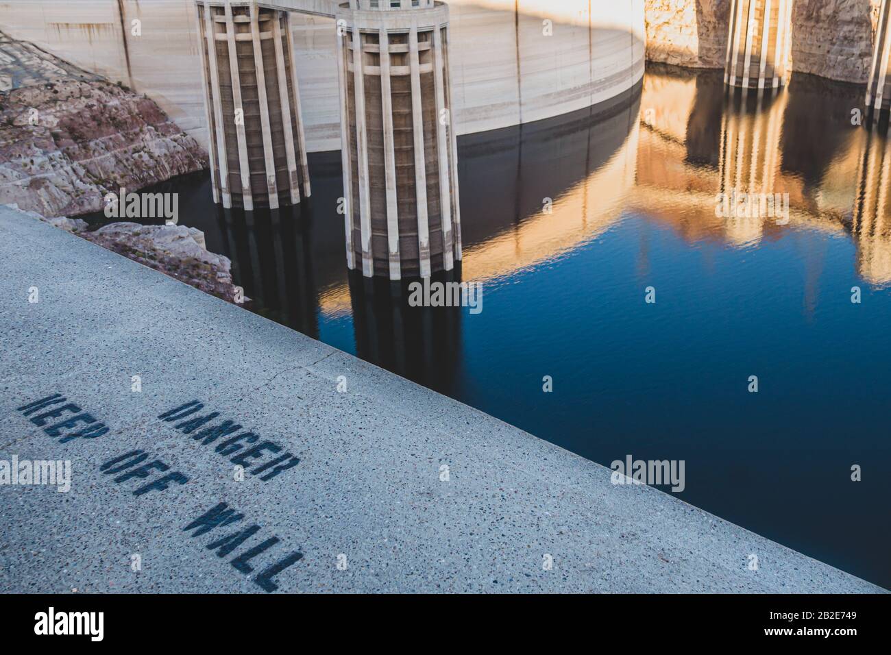 Danger sign at Hoover dam in USA. Royalty free stock photo. Stock Photo
