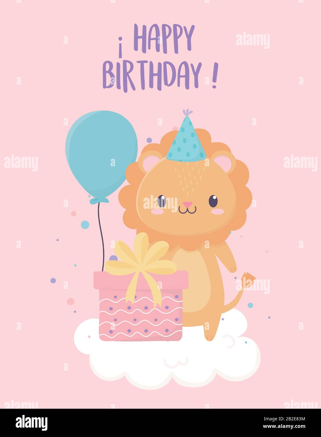 happy birthday lion with party hat gift balloons in cloud celebration ...