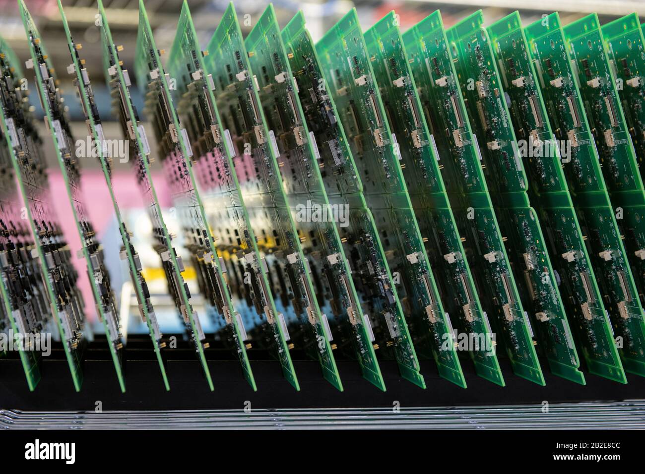 Printed Circuit Boards (PCB) stacked in vertical rack Stock Photo Alamy