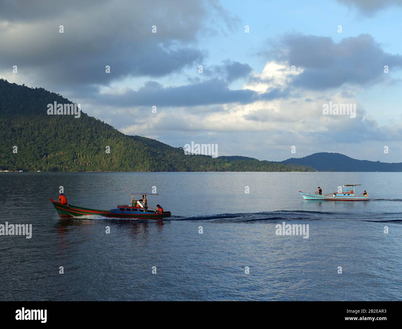 Anambas Islands Indonesia - colorful fishing boats cruising along Stock Photo