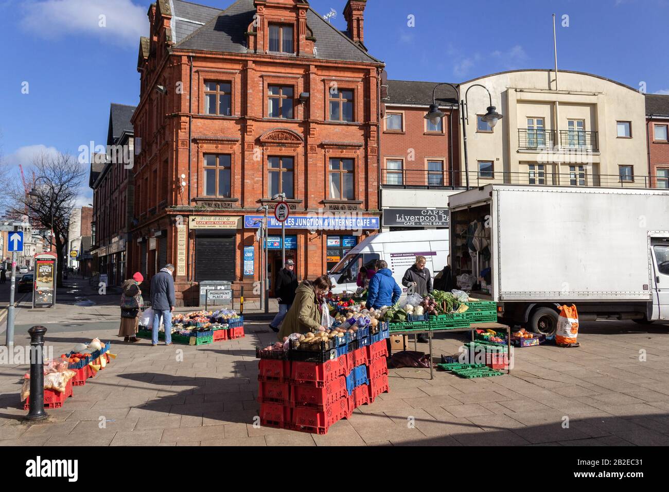 Fruit and vegetable stall, Monument Place Market, London Road, Liverpool Stock Photo Alamy