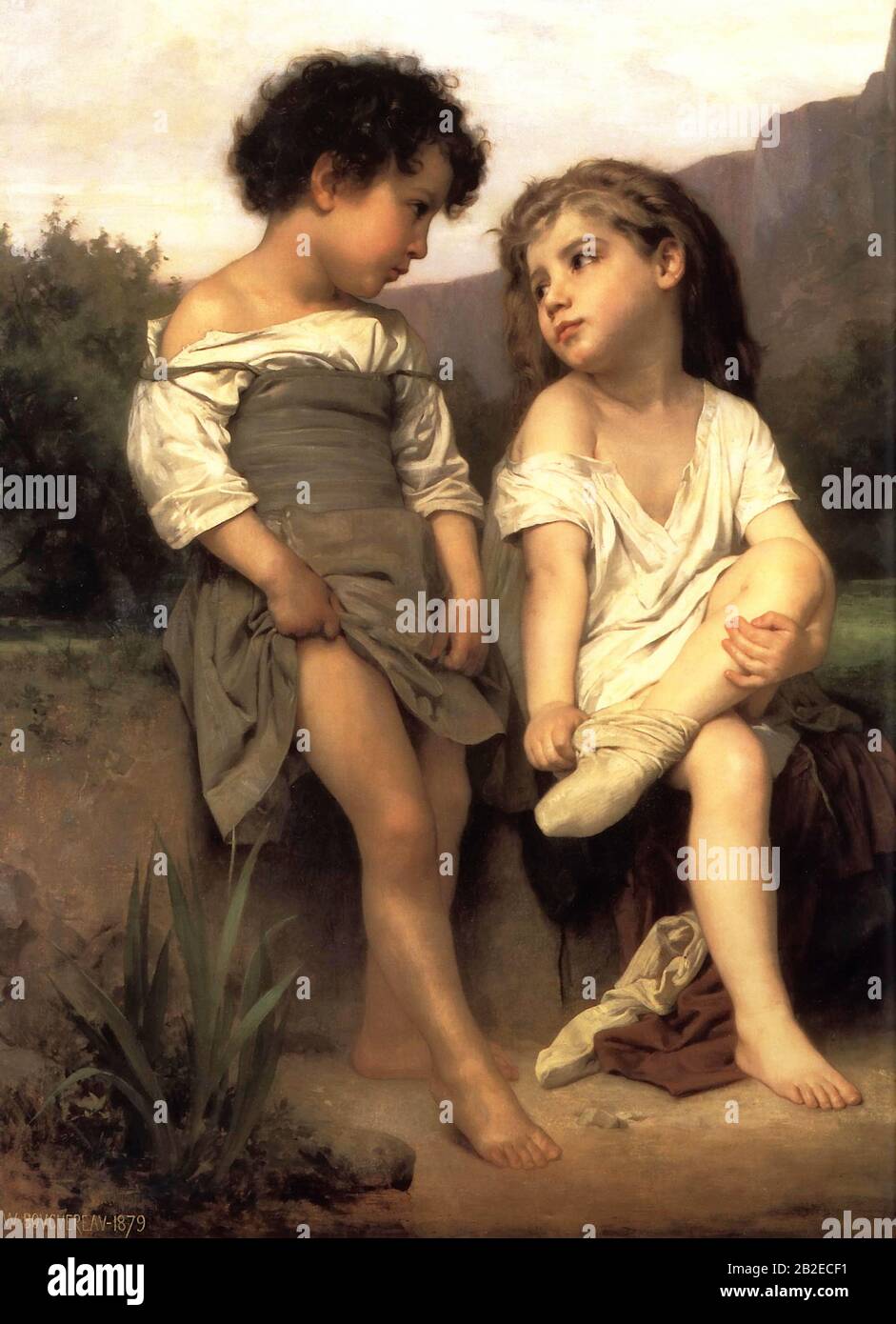 At the Edge of the Brook (1879) French Academic painting by William-Adolphe Bouguereau - Very high resolution and quality image Stock Photo