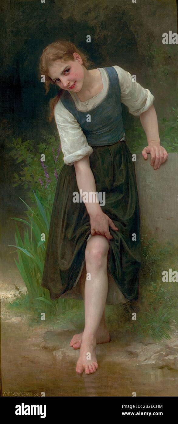 The Ford (1895) French Academic painting by William-Adolphe Bouguereau - Very high resolution and quality image Stock Photo