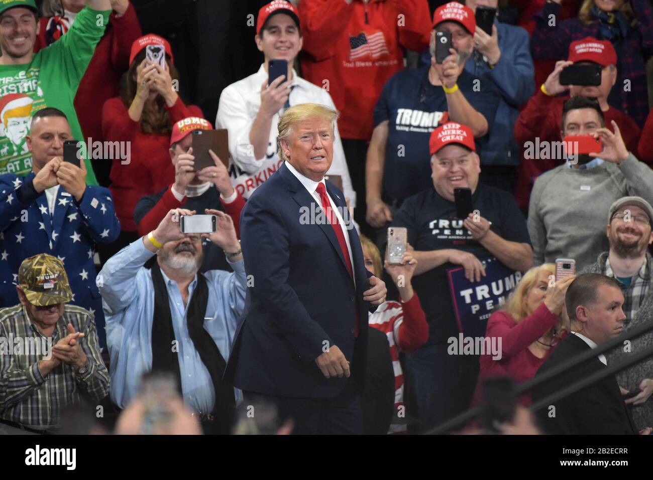 President Donald Trump appears during a rally Dec. 10, 2019, at Giant Center in Hershey, PA. Stock Photo
