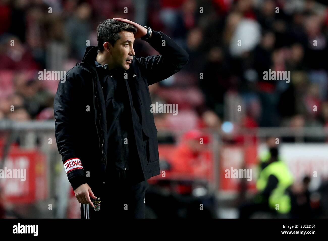 Lisbon, Portugal. 2nd Mar, 2020. Benfica's head coach Bruno Lage reacts during the Primeira Liga football match between SL Benfica and Moreirense FC in Lisbon, Portugal, on March 2, 2020. Credit: Petro Fiuza/Xinhua/Alamy Live News Stock Photo