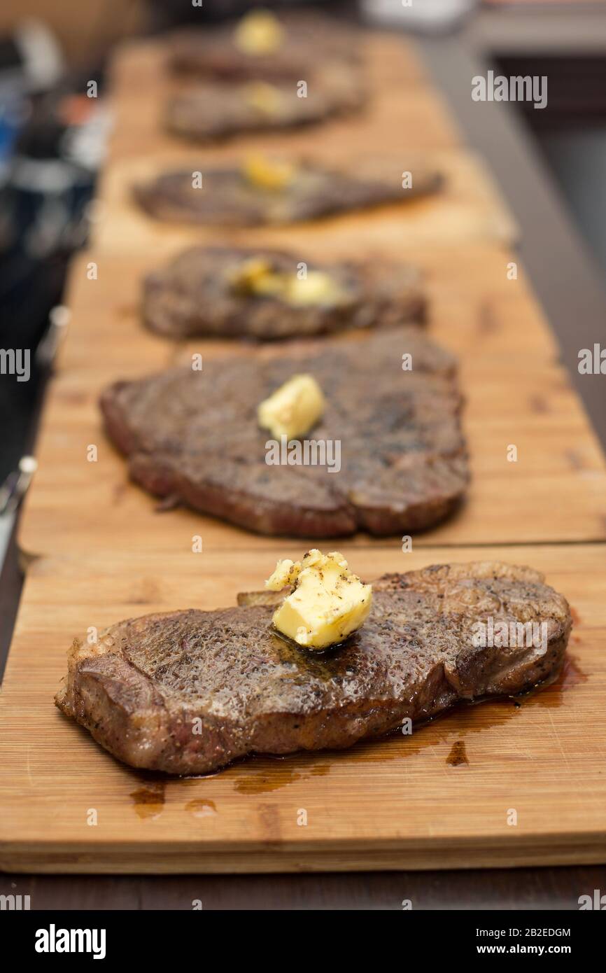 Cooked steaks, medium rare Stock Photo Alamy