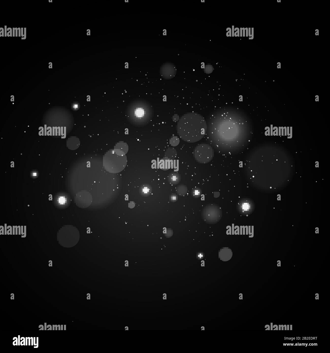 Lights bokeh on a black background. Glares with glowing particles ...
