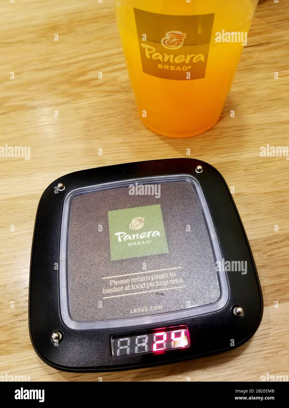 Wilmington, Delaware, U.S.A - March 2, 2020 - The wireless pager to alert the customer's order at Panera Bread Stock Photo