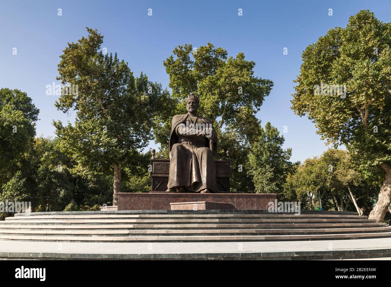 Statue of the king Timur, near Gur e Amir, Samarkand, Uzbekistan, Central Asia, Asia Stock Photo
