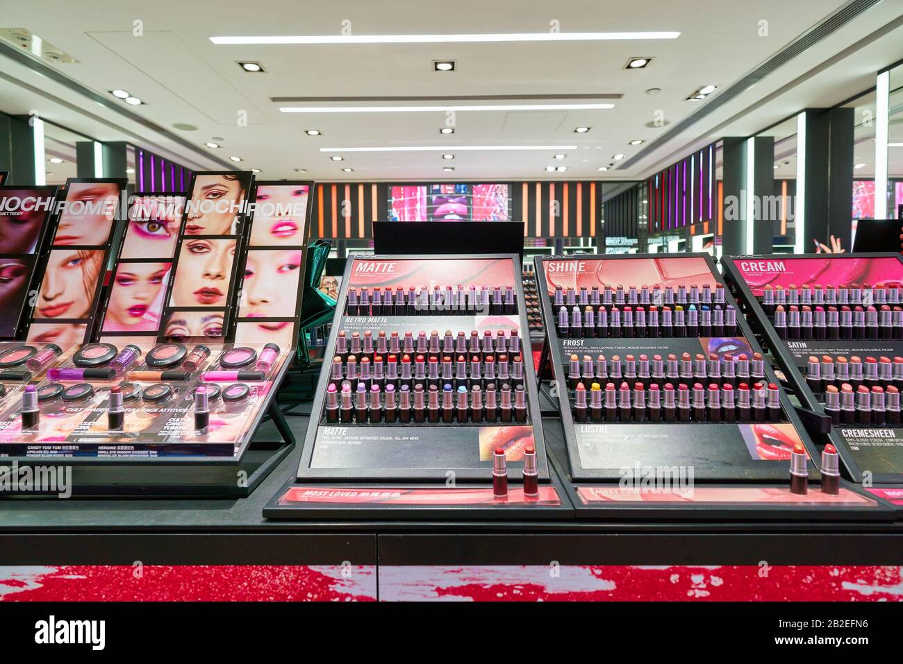 HONG KONG, CHINA - CIRCA JANUARY, 2019: lipsticks on display at MAC Cosmetics store in Hong Kong. Stock Photo