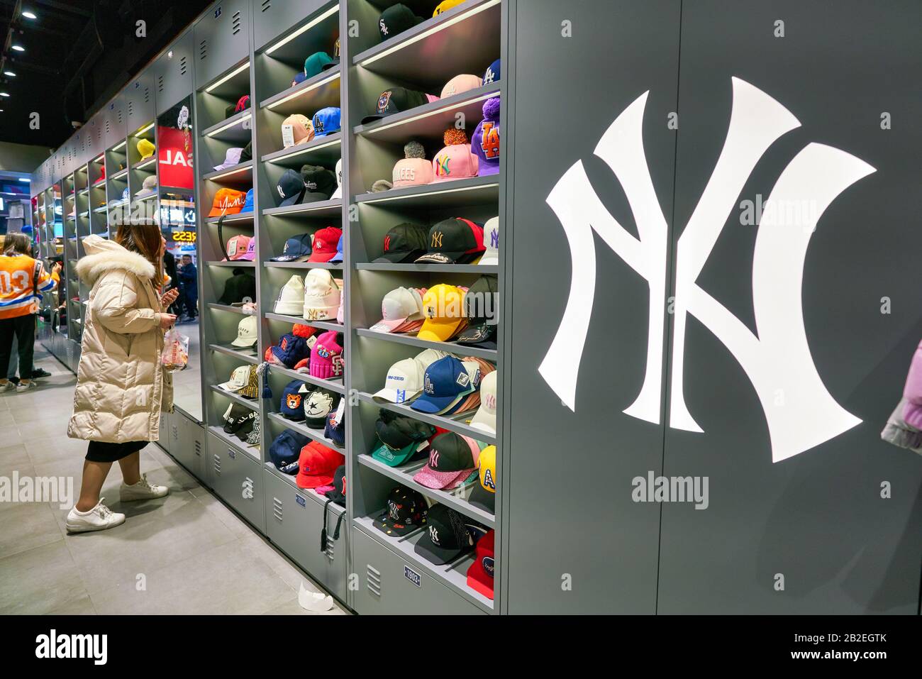 HONG KONG, CHINA CIRCA JANUARY, 2019 baseball caps on display at a