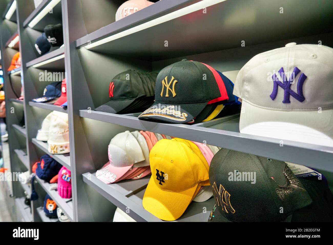 HONG KONG, CHINA - CIRCA JANUARY, 2019: Baseball Caps On Display