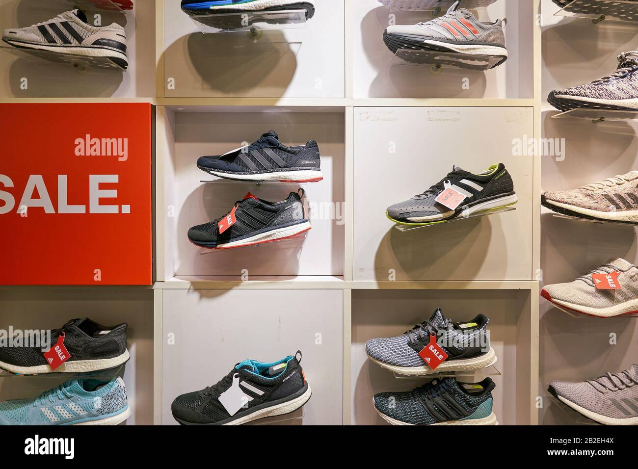 HONG KONG, CHINA - CIRCA JANUARY, 2019: footwear on display at Adidas store  in Hong Kong Stock Photo - Alamy